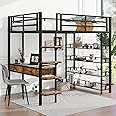 Luckiofvonne Full Size Loft Bed with Desk and Bookcase, Metal Loft Bed Frame with Storage Drawers and Shelves, Heavy-Duty Loft Beds with Wide Ladder for Kids Boys Girls Teens, Black