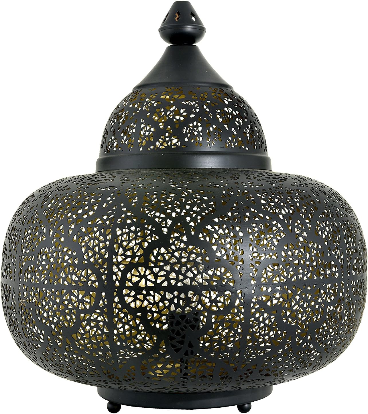 Emporio Arts New Contemporary Maroccan/Marrkesh Matki Style Lantern Light Hand-Crafted Oriental Table Lamp, Iron, E27, 60 W, Black Inside Gold