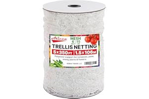 ATICCA Trellis Netting 5 x 350 ft Heavy Duty Polyester Plant Support Netting White - 6 Inch Garden Rope Trellis on Roll - Mesh Twine for Growing Vine Climbing Plants, Flowers, Peas, and Tomatoes