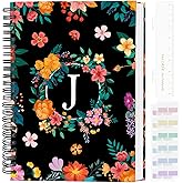 YeeCASE Hardcover Spiral Notebook Journal 5.7” x 8”, 120 Pages Journals for Women Men, A5 College Ruled Notebooks, Cute Floral Letter Spiral Journal for Writing, Work, Business, School (J-BLACK, A5)