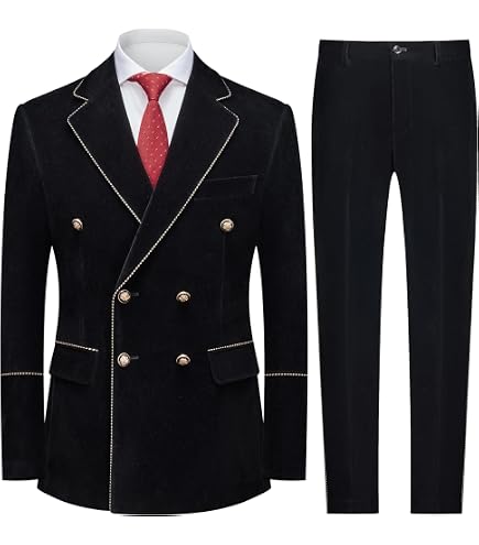 Apornipal Men's 2 Piece Velvet Suit Peaked Lapel Double Breasted