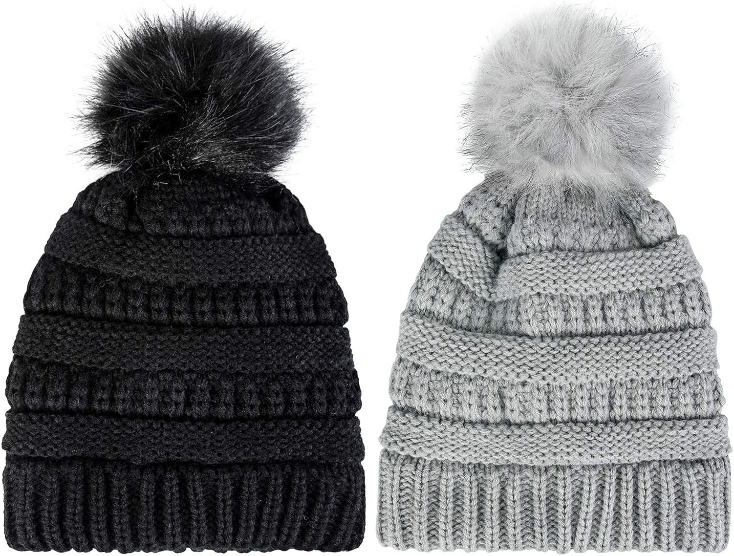 1-2 Pack Toddler Kids Winter Warm Fleece Lined Beanie Hats for Boys and Girls Crochet Hairball Knit Cap (1-6 Years): Clothing