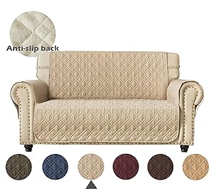 Ameritex Loveseat Cover Water-Resistant Quilted Furniture Protector with Back Nonslip Paws Slipcover for Dogs, Kids, Pets Loveseat Slipcover Stay in Place (Pattern1:Beige, Loveseat(Oversized))