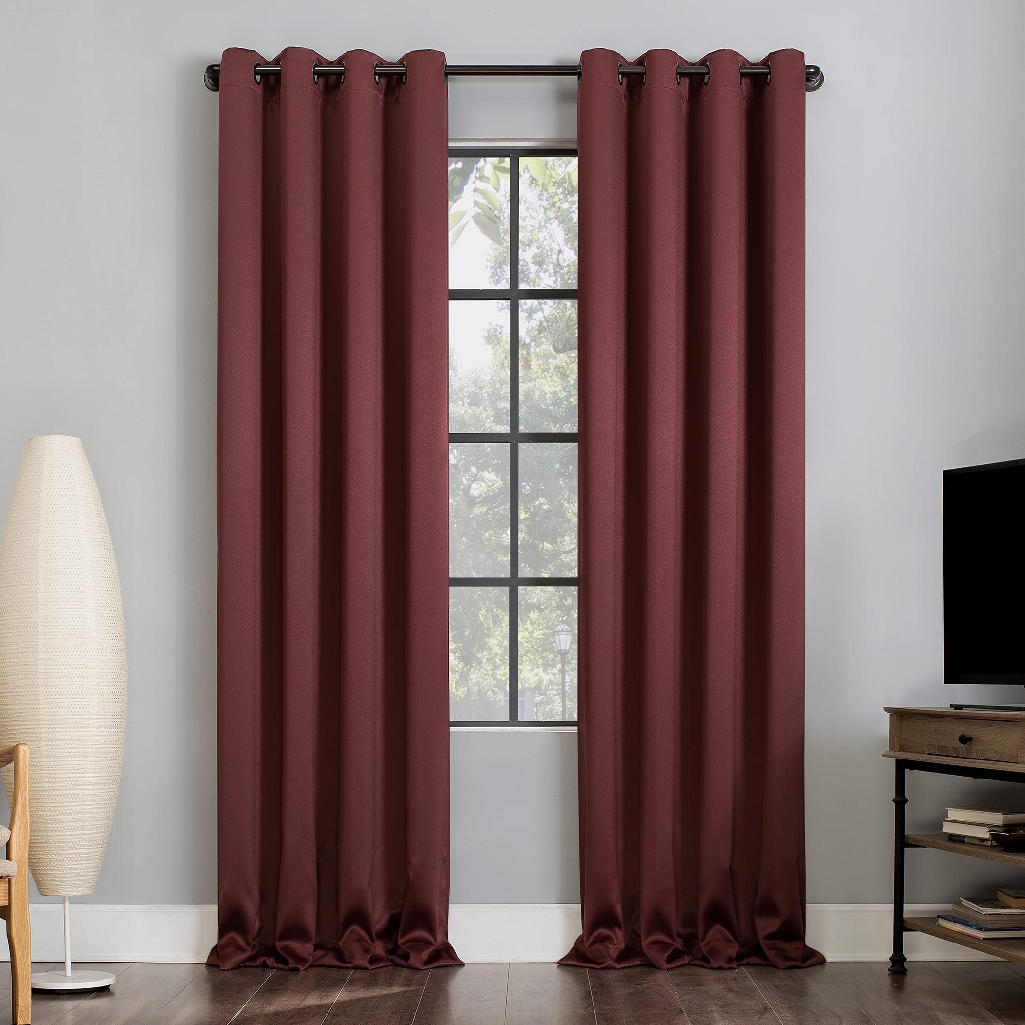 Sun Zero Nordic 2-pack Theater Grade Extreme 100% Blackout Grommet Curtain Panel Pair, 52" x 84", Wine — image 1