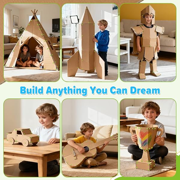 HIKISS 168 PIECE CARDBOARD TOOLS FOR KIDS WITH CUTTER, CARDBOARD CONSTRUCTION KIT FOR FAMILY & TEAM ACTIVITIES, CREATIVE STEM EDUCATIONAL TOYS GIFT FOR BOYS AND GIRLS AGED 5+