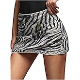 SweatyRocks Women's Zebra Print Sequin Mini Skirts Y2k Low Waisted Bodycon Night Out Skirts