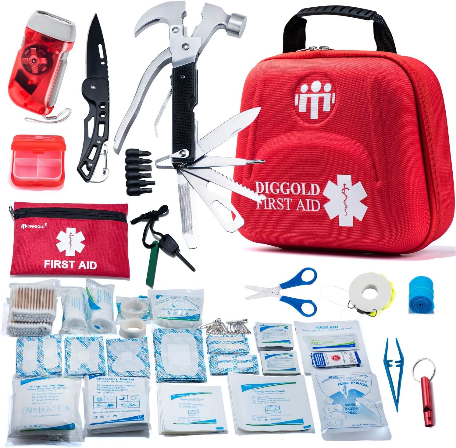 First Aid Kit for Car Travel Camping Home Office Sports Survival Complete Emergency Bag Fully stocked with high Quality Medical Supplies (RED2.0): Health & Personal Care