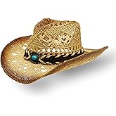 YOUBADU Western Straw Cowboy and Cowgirl Hats with Decorative Bands - Unisex Wide Brim Raffia Style Sun Hat