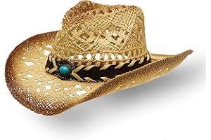 YOUBADU Western Straw Cowboy and Cowgirl Hats with Decorative Bands - Unisex Wide Brim Raffia Style Sun Hat
