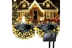 LYCKLIG 2 Pack 240 LED Solar String Lights for Outside, 55FT Outdoor Solar String Lights, Waterproof Solar Powered String Light Outdoor with 8 Modes for Garden Tree Patio Wedding Party (Warm White)