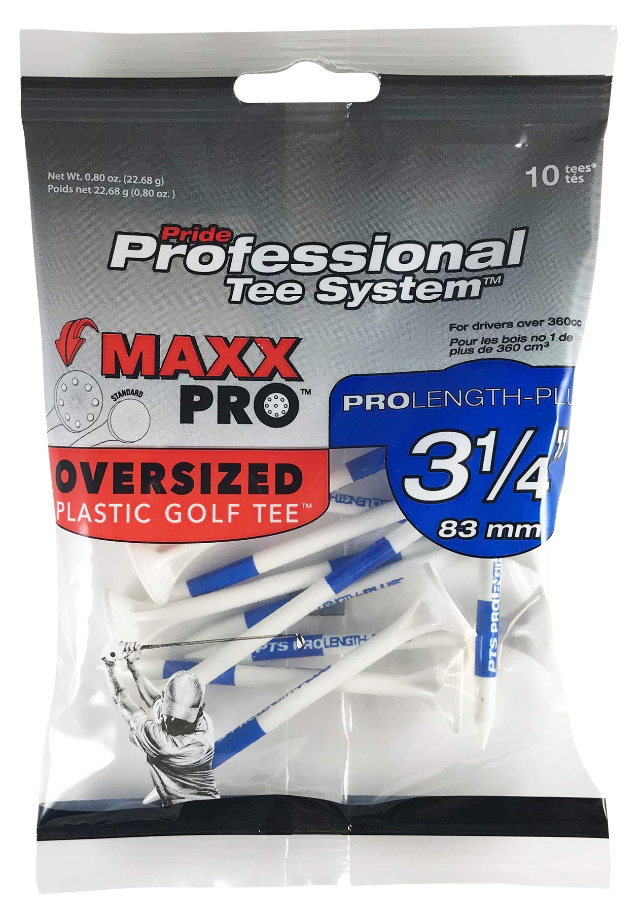 PTS Pride Maxpro Oversize Golf Tees Bag of 10 Tees Golf Tees - Blue/White, 3.1/4"