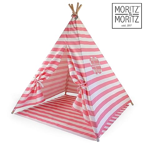 Moritz & Moritz Tipi Zelt für Kinder - Rosa Gestreift - Kinderzelt Spielzelt Geschenkidee - Mit Bodendecke und Fenster - Für 