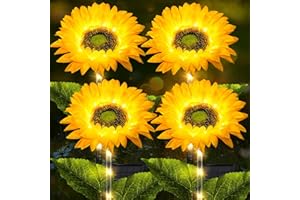 VERRON 4 Packs Solar Lights for Outside, Outdoor Waterproof Solar Flower Lights for Garden Decor, Flower Solar Powered Light with Bigger Sunflower, Solar Fairy Lights Decor Fence Landscape Patio Yard Walkway