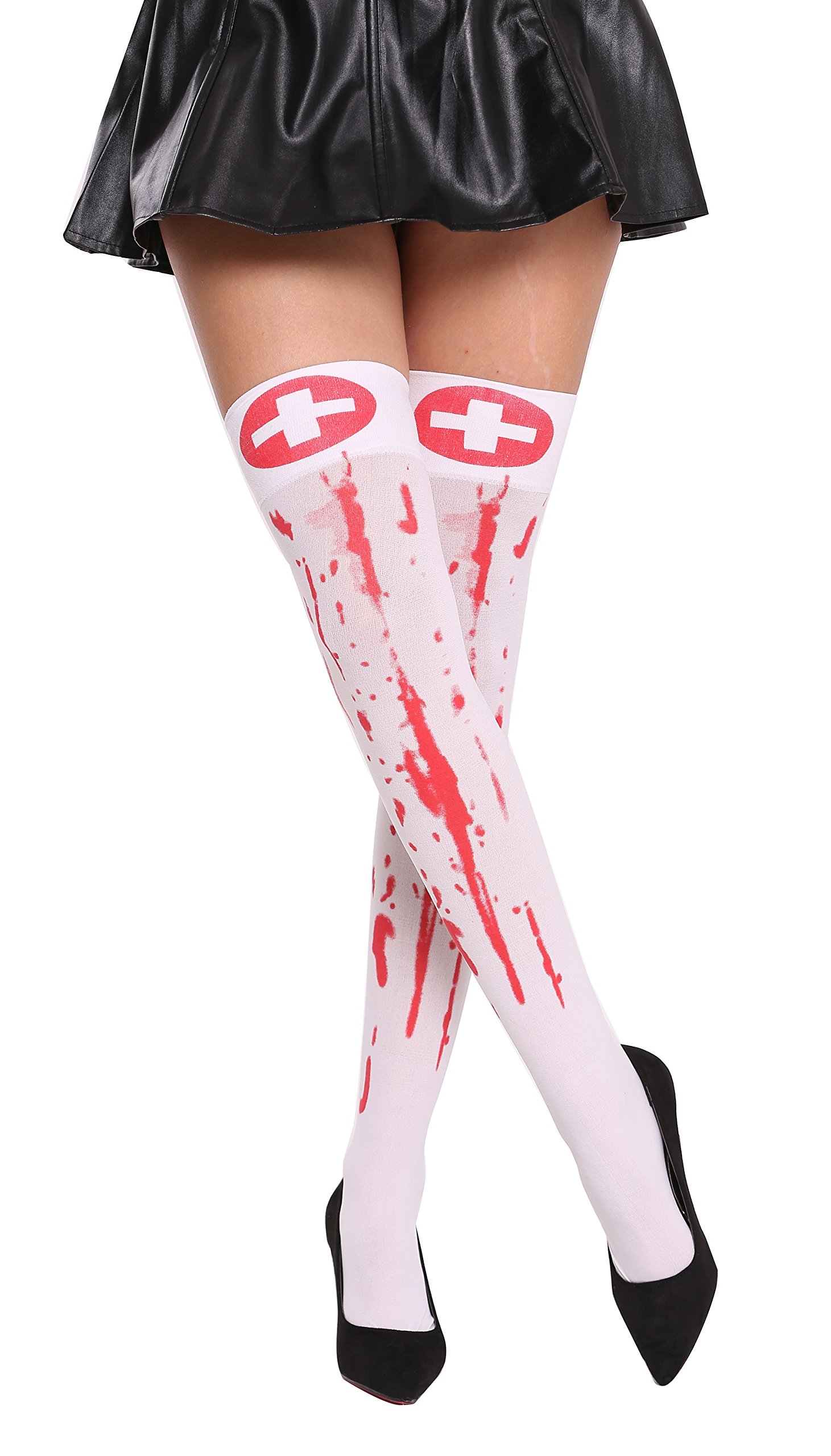 DRESS ME UP - BB-033-bloody socks over knees women's stockings carnival Halloween white blood red drenched bloody splatter horror zombie