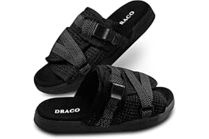 Draco DracoSlides Reflective Slides for Men and Women, Wrapped in Reflective 3M with Adjustable Straps for Wide/Narrow Feet, Sandals with Arch Support & Slip Resistant, Men & Women Footwear, Black