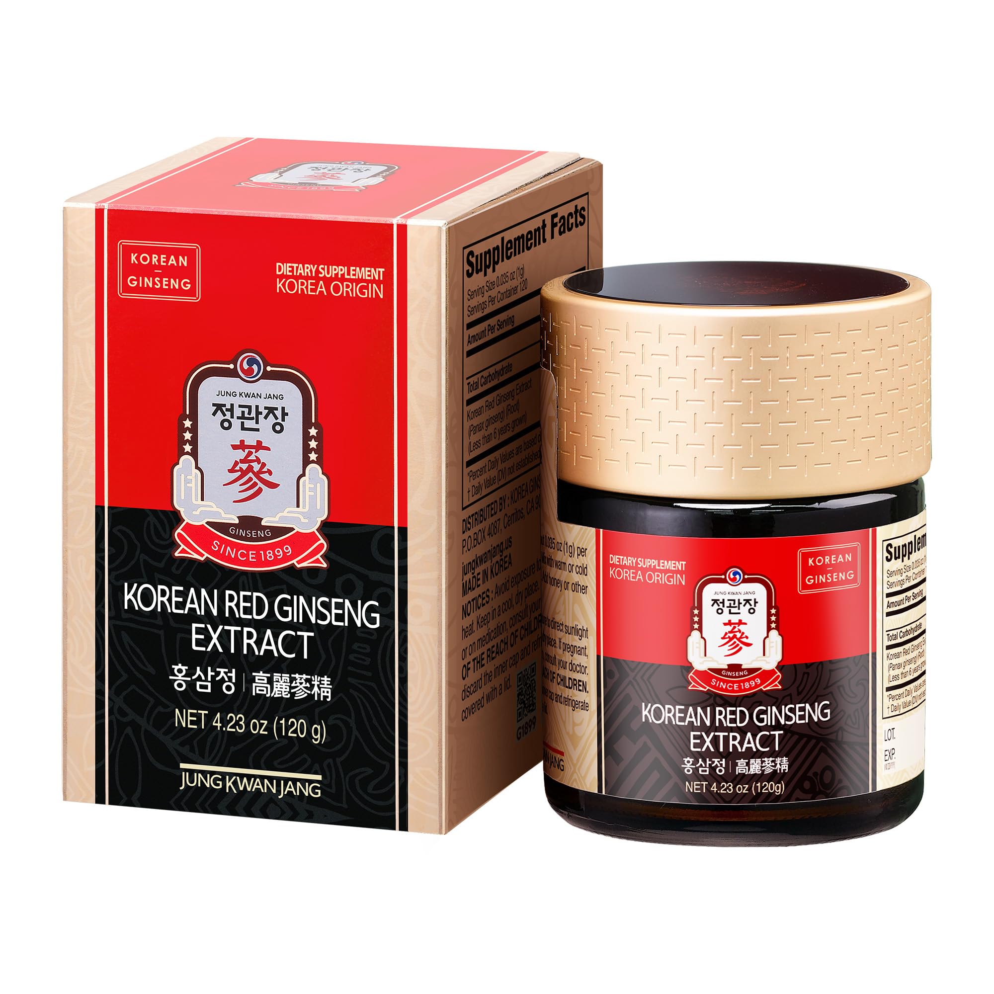 JUNG KWAN JANG Korean Red Ginseng Concentrated Extract 120g, 100% 6-Year-Old Premium Korean Ginseng Roots, Immune System Booster, Energy Stamina, Antioxidants Healthy Memory, Blood Circulation