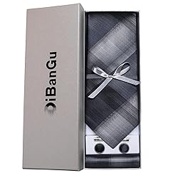 DiBanGu Grey Plaid Tie Men's Formal Tie and Pocket