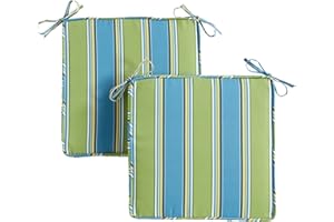 Greendale Home Fashions Outdoor 18-inch Square Reversible Seat Cushion with Ties, 2-Pack, Belize Stripe 2 Count