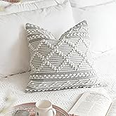 BlissBlush Gray White Decorative Throw Pillow Cover 20X20, Boho Accent Pillow for Couch, Square Modern Farmhouse Pillowcase for Living Room Couch Sofa Cushion Home Décor (Pack of 1)
