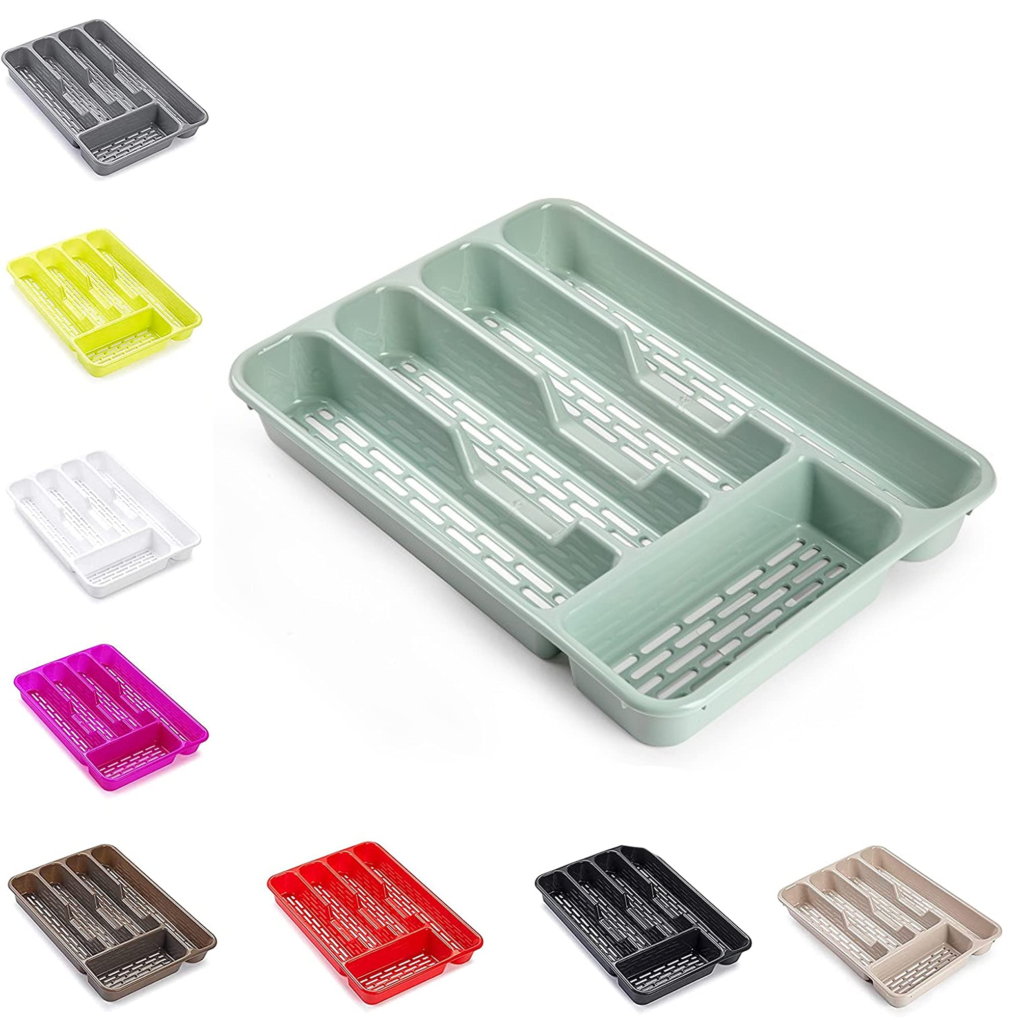 plastific Large Cutlery Tray Flatware Organiser Strong Plastic Drawer Sliding Tidy Cutlery Drawer Tray | Kitchen Storage Utensils and Knives Organizer (33 X 24 X 4.3, Mint Green)