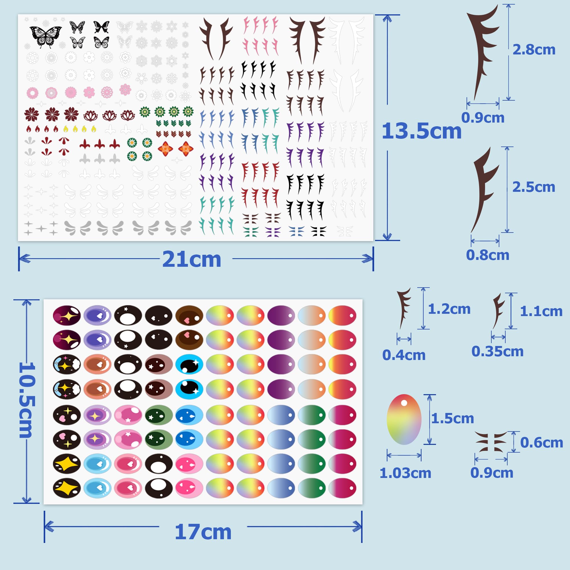 40 Pairs Decorative Eye and Eye Lashes & Gems Stickers for 17cm Doll, DIY 2 Sheets with Doll Makeup Face and Eyelash Stickers with Makeup Tool Accessories Set