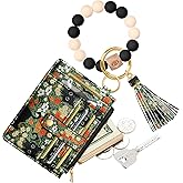 Bistup Wallet Keychain Wristlet for Women - Credit Card Holder Wallets Key Chain Ring Cute Design Slim Small RFID Coin Pocket Purse for Ladies Teen Girls Fashion Cat Flower