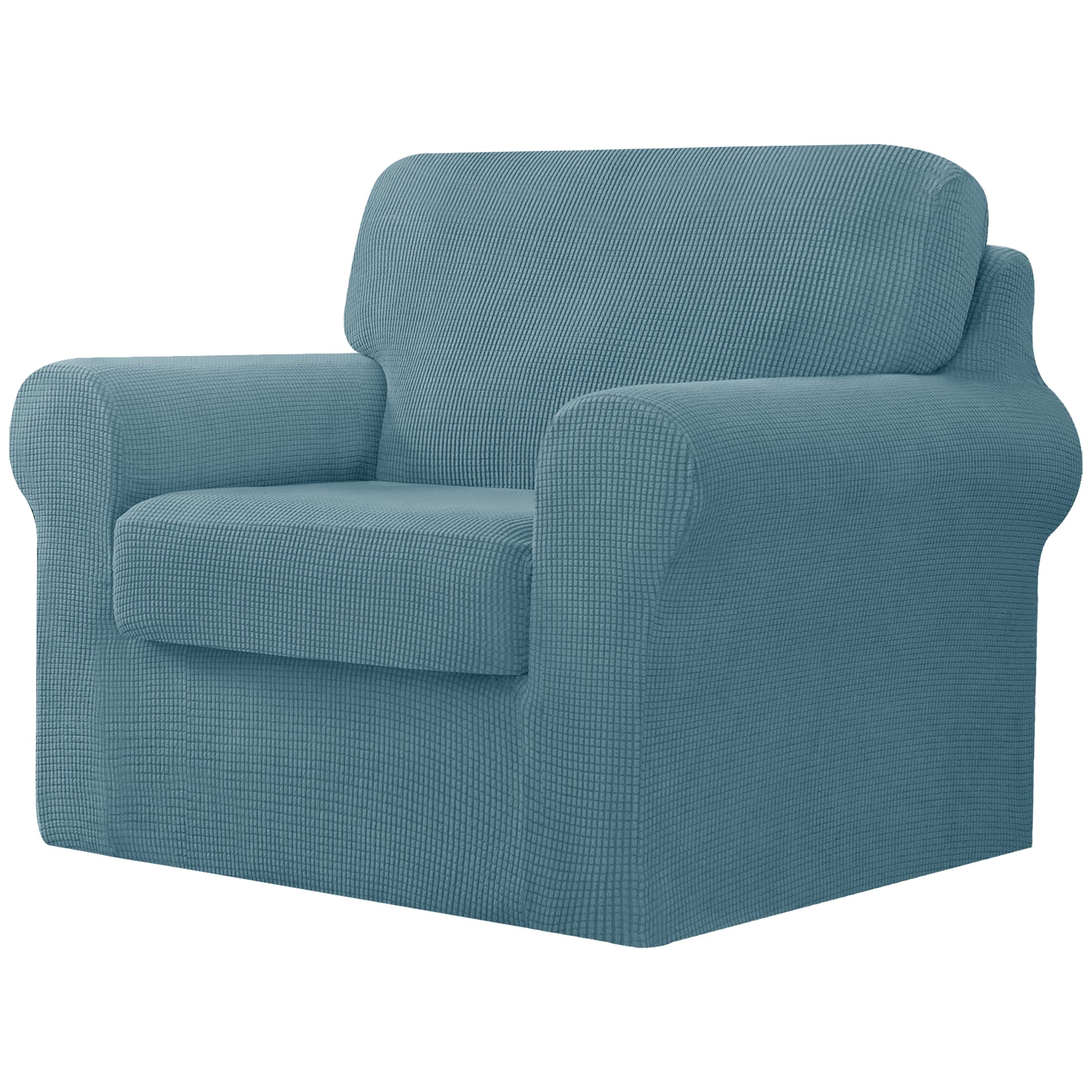 CHUN YI 3 Piece Stretch Sofa Cover, 1 Seater Slipcover with One Separate Cushion and Backrest, Jacquard Spandex Fabric(1 Seater,Smoky Blue)
