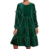Arshiner Girls Velvet Tiered Dress Long Sleeve Crew Neck Elegant Tween Twirly Dresses for 6-13 Years