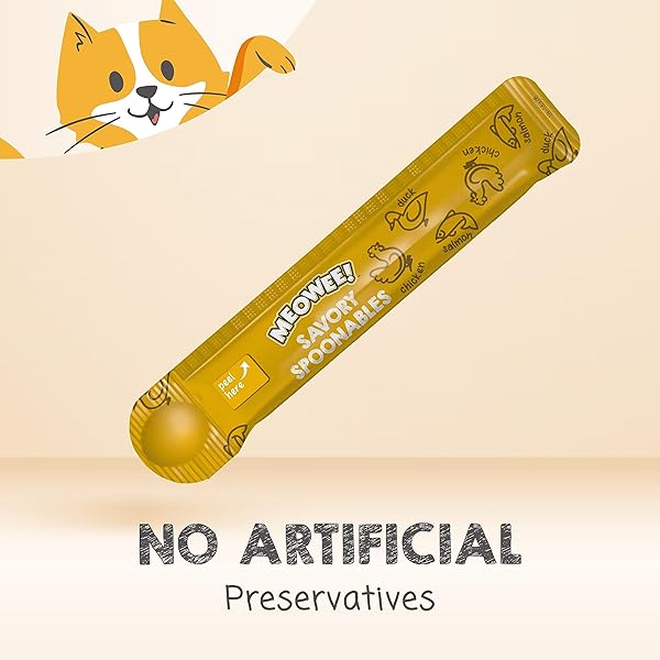 MEOWEE! SAVORY SPOONABLES WITH REAL CHICKEN, SALMON & DUCK, 4 COUNT TUBE, TRIPLE FLAVOR SQUEEZABLE LICKABLE WET TREATS FOR CATS WITH BUILT-IN SPOON FOR LESS MESS