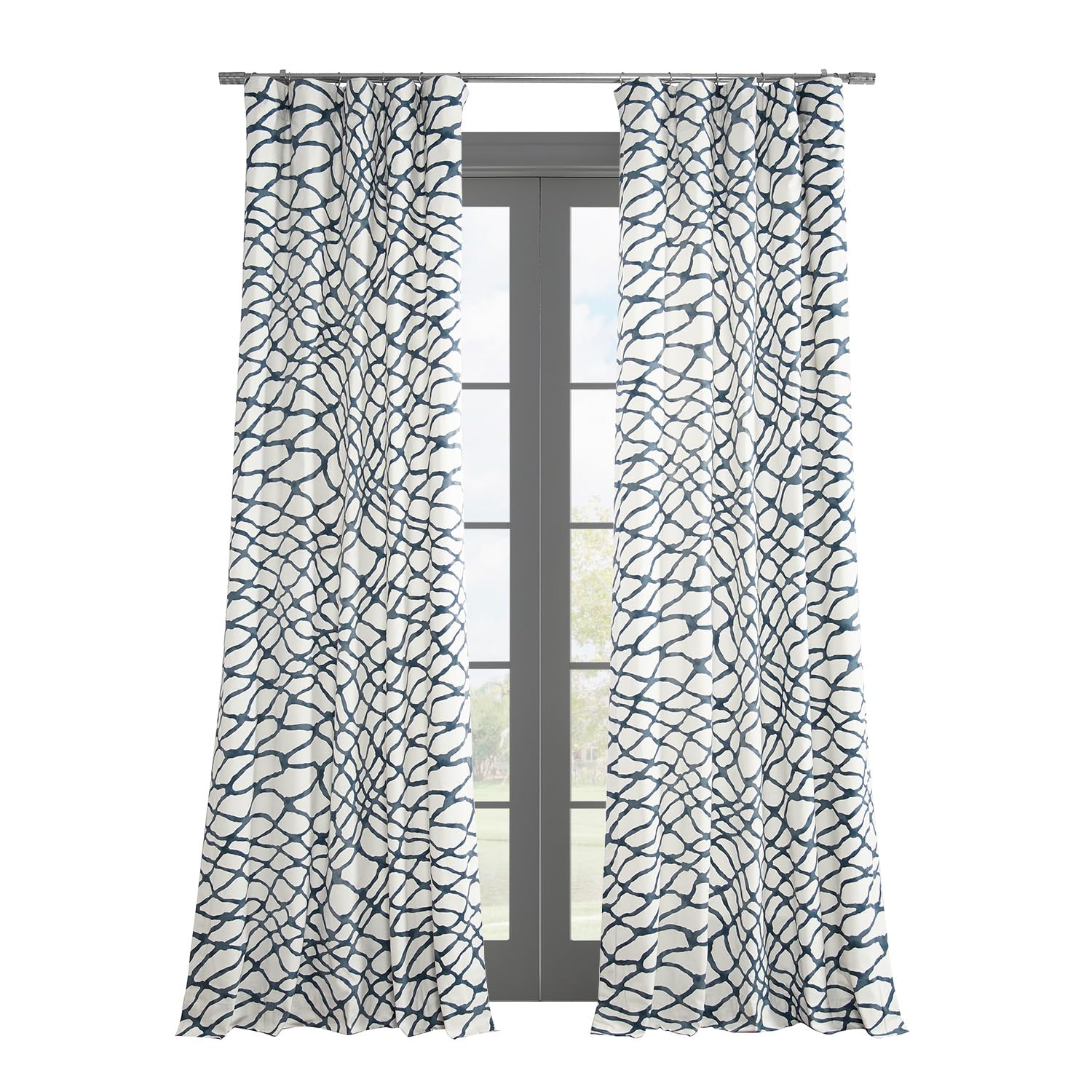 HPD Half Price Drapes Geometric Abstract Printed Curtains 96 Inches Long Luxury Cotton Curtains (1 Panel) Room Darkening Window Curtains for Bedroom & Living Room, 50W x 96L, Ellis Blue Abstract