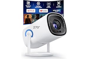 【Built-in Officially-Licensed Apps & 500 ANSI Lumens & Full Automatic】BoldEver 2026 Upgraded Mini Smart Projector with WiFi 6 and Bluetooth, 270° Adjustable Stand, 4K Movie Projector Indoors Outdoors