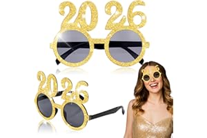 Relaxweex 2026 Happy New Year Eyeglasses Glitter Number Eyeglasses Plastic Graduation Glasses Fancy Number Decorative Glasses for 2026 Party New Year Eve Costume Photo Prop Supplies(Glitter Gold)