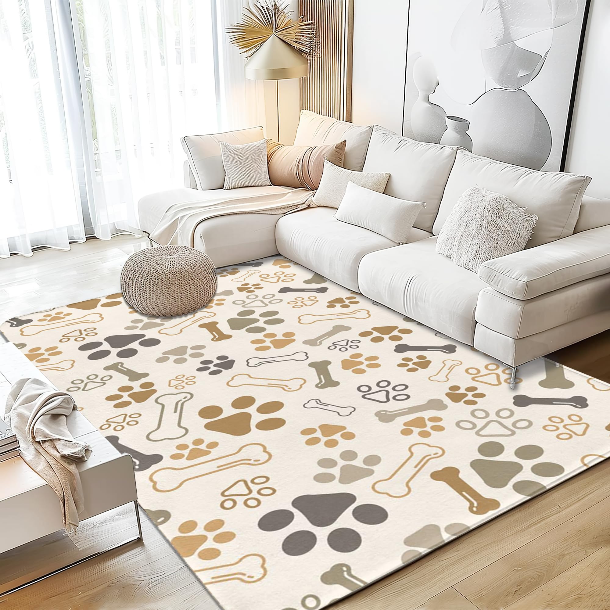 Photo 1 of Washable Area Rug 5x7 Dog Cat Paw Print Bones Washable Large Rugs for Living Room Non-Slip Soft Low Pile Carpet Rug for Bedroom Bedside Dining Room Nursery
