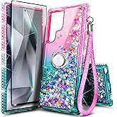 NGB Designed for Samsung Galaxy S23 Ultra Case, Pink/Aqua | Glitter Liquid Sparkle Cute Cover for Women Girls Kids | with Screen Protector & Ring Holder & Wrist Strap Lanyard