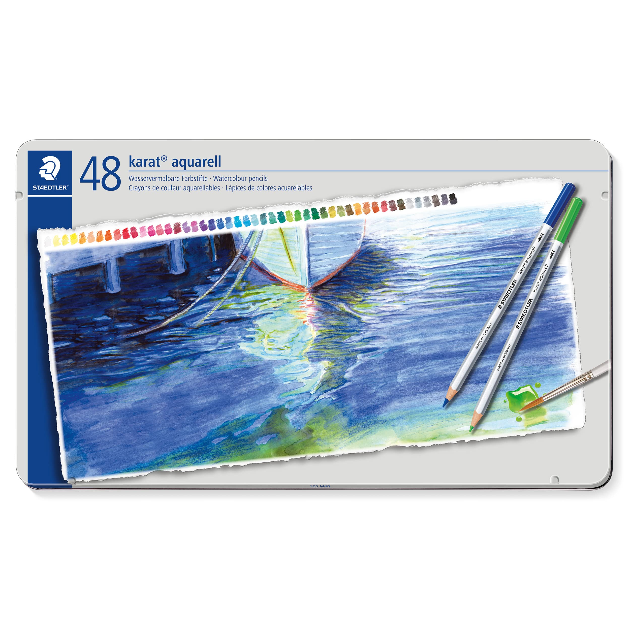 STAEDTLER 125 M48 Karat Aquarell Watercolour Colouring Pencil - Assorted Colours (Tin of 48 Pencils)