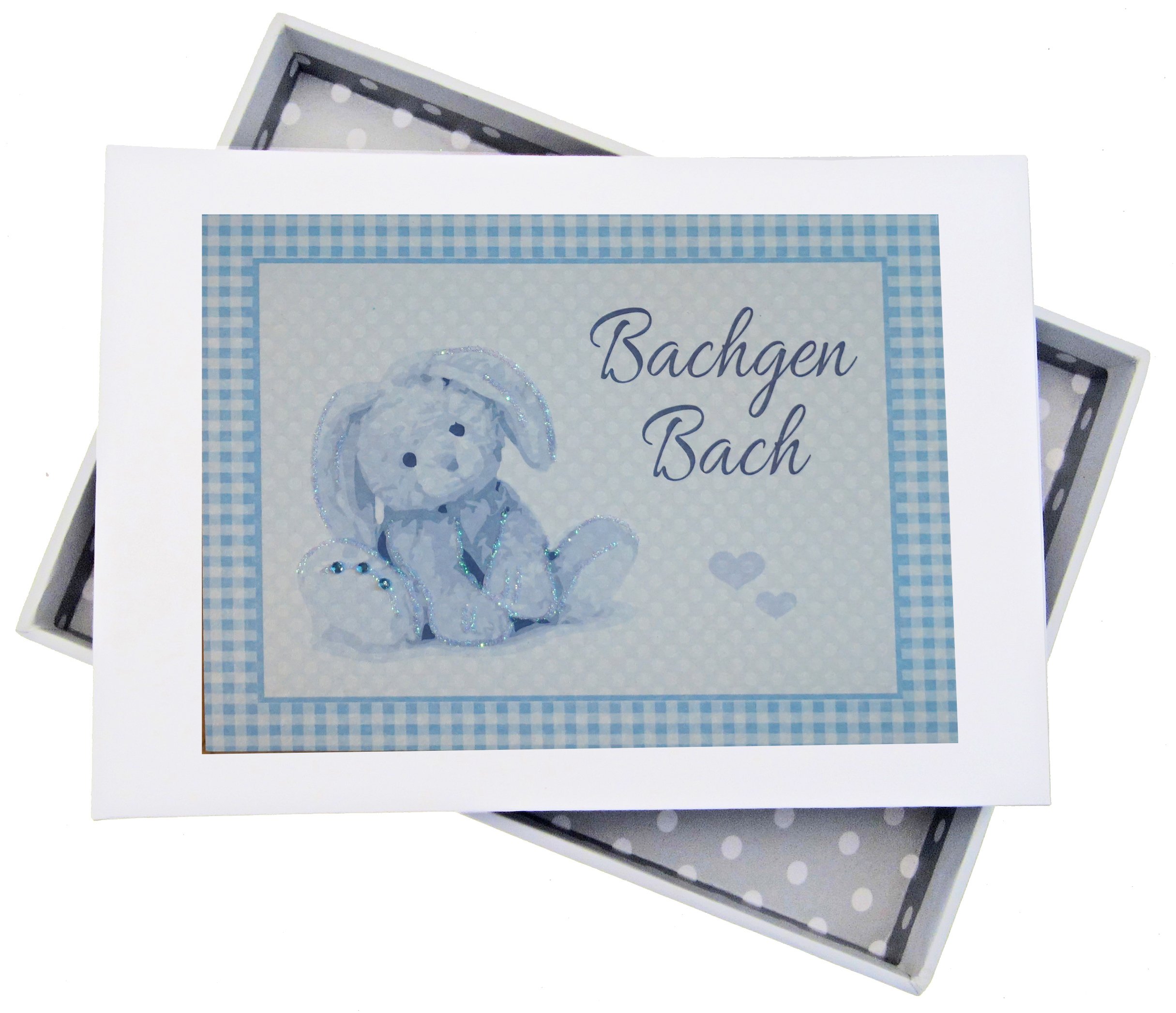 White Cotton Cards Welsh Baby, Bachgen Bach, Mini Photo Album, Blue Bunny, Board, 12.5 x 17.5 x 2.5 cm