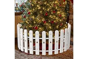 BeBecome Christmas Tree Fence Decor - 35 Pcs Quick Setup Adjustable Freestanding Circle Barrier, White Indoor Holiday Decoration for Festive Cozy Ambiance, Pet & Family Safe