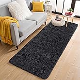 OLANLY 2x6 Machine Washable Runner Rugs for Hallway, Soft Fluffy Shaggy Bedside Rugs for Bedroom, Living Room, Indoor Floor Carpet for Kids Girls and Boys, Nursery Rooms, Home Decor Aesthetic, Black
