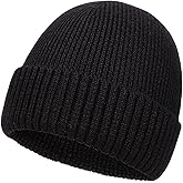Oversized L/XL/XXL Merino Wool Beanie Hat for Men Big Head Cuffed Watch Cap Warm Soft Knit Winter Hat