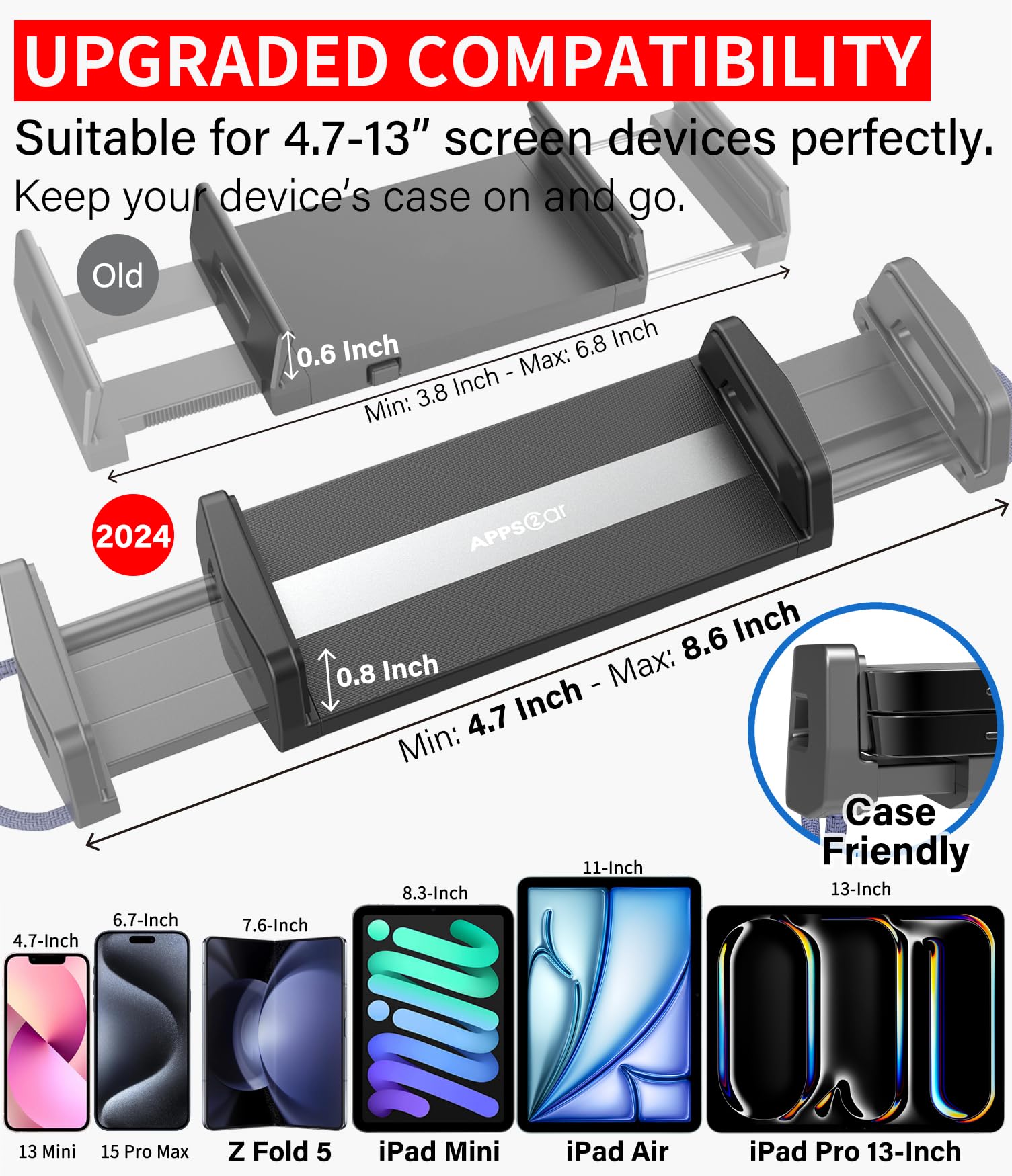 APPS2Car Solid Cup Holder Tablet Mount for Car, Adjustable Height iPad Car Mount for Truck Low Profile Road Trip Essentials Compatible with 4.7-13