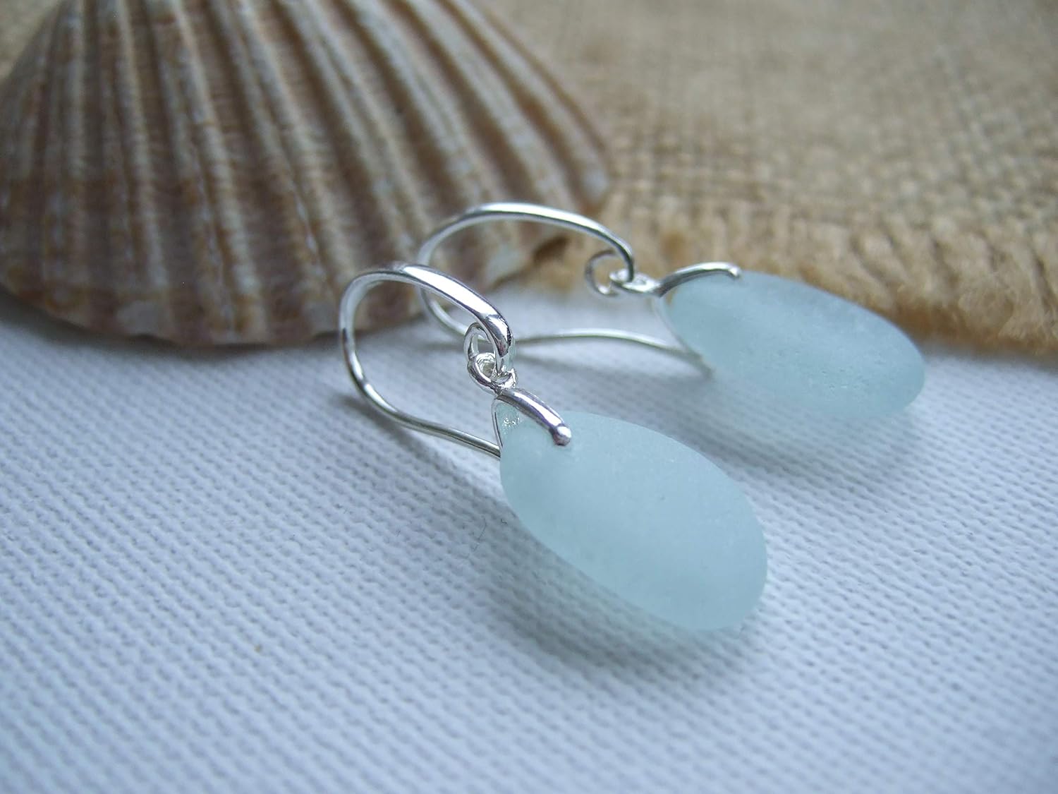 Scottish Sea Glass Sterling Silver Romantic Earrings with Sea Foam Sea