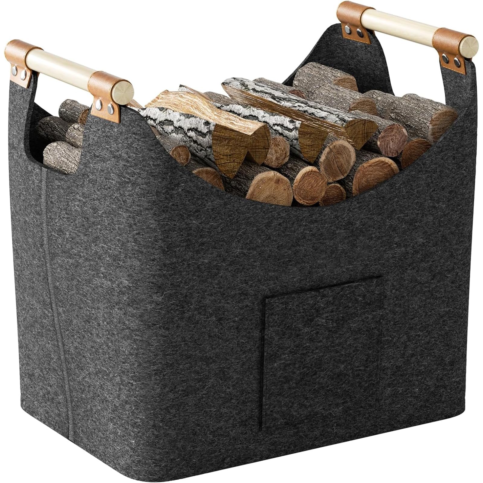 Oenothera 60L Felt Basket, Foldable Wood Basket, Wood Baskets Felt with Handles, for Shopping, Wood, Newspaper or Firewood