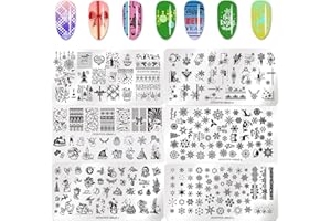 OCOUYVD 6Pcs Christmas Nail Stamping Plates,Winter Holiday Snowflake Nail Stamper Template Kit Xmas Snowman Nail Stencils Christmas Tree Santa Claus Elk Design Nail Decorations Nail Supplies for Women Girls