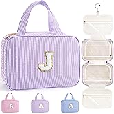 TOPEAST Travel Toiletry Bag Makeup Bag - Hanging Toiletry Bag for Women, Portable Toiletries Travel Bag and Cosmetic Bag, Airplane Travel Essentials Travel Toiletry Bag - Letter J, Purple