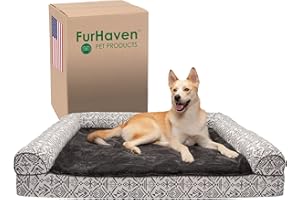 Furhaven Memory Foam Dog Bed for Large Dogs w/ Removable Bolsters & Washable Cover, For Dogs Up to 125 lbs - Plush & Southwest Kilim Woven Decor Sofa - Boulder Gray, Jumbo Plus/XXL