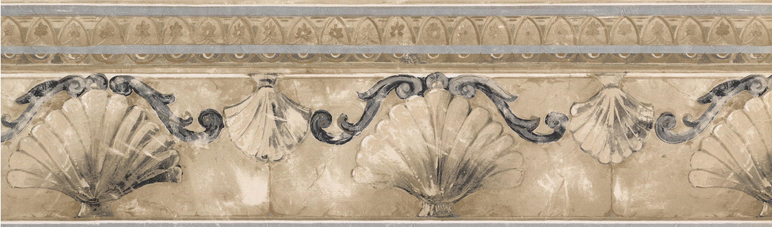 Norwall KS74372 Sea Shell Molding Wallpaper Border, Silver, Gold, Stone