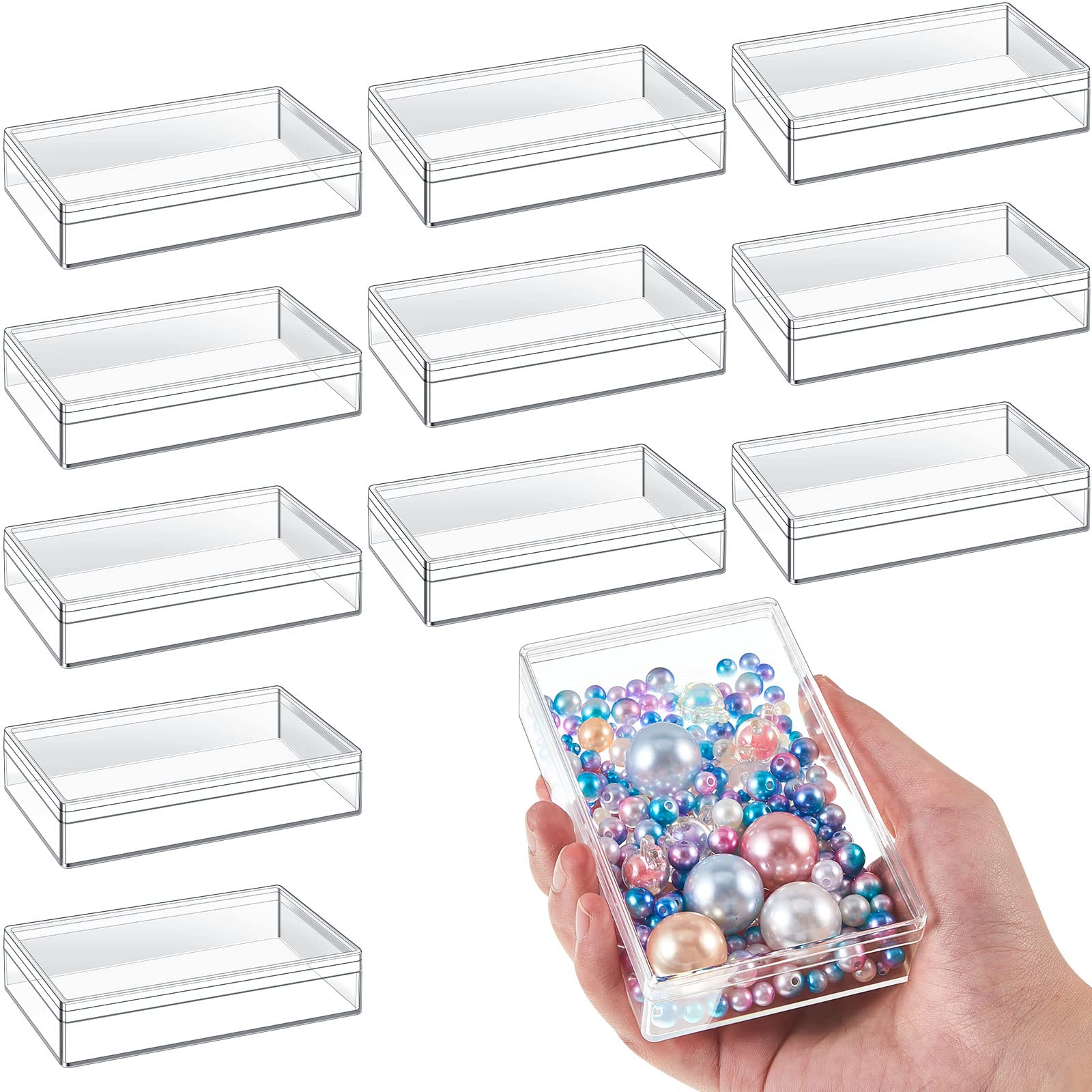 Photo 1 of Blulu 12 Pcs Clear Acrylic Box with Lids 4.3 x 2.7 x 1 Inch Storage Candy Box Containers Mini Rectangle Clear Plastic Gift Containers for Display Jewelry Wedding Party Favors Treats Coin Accessories