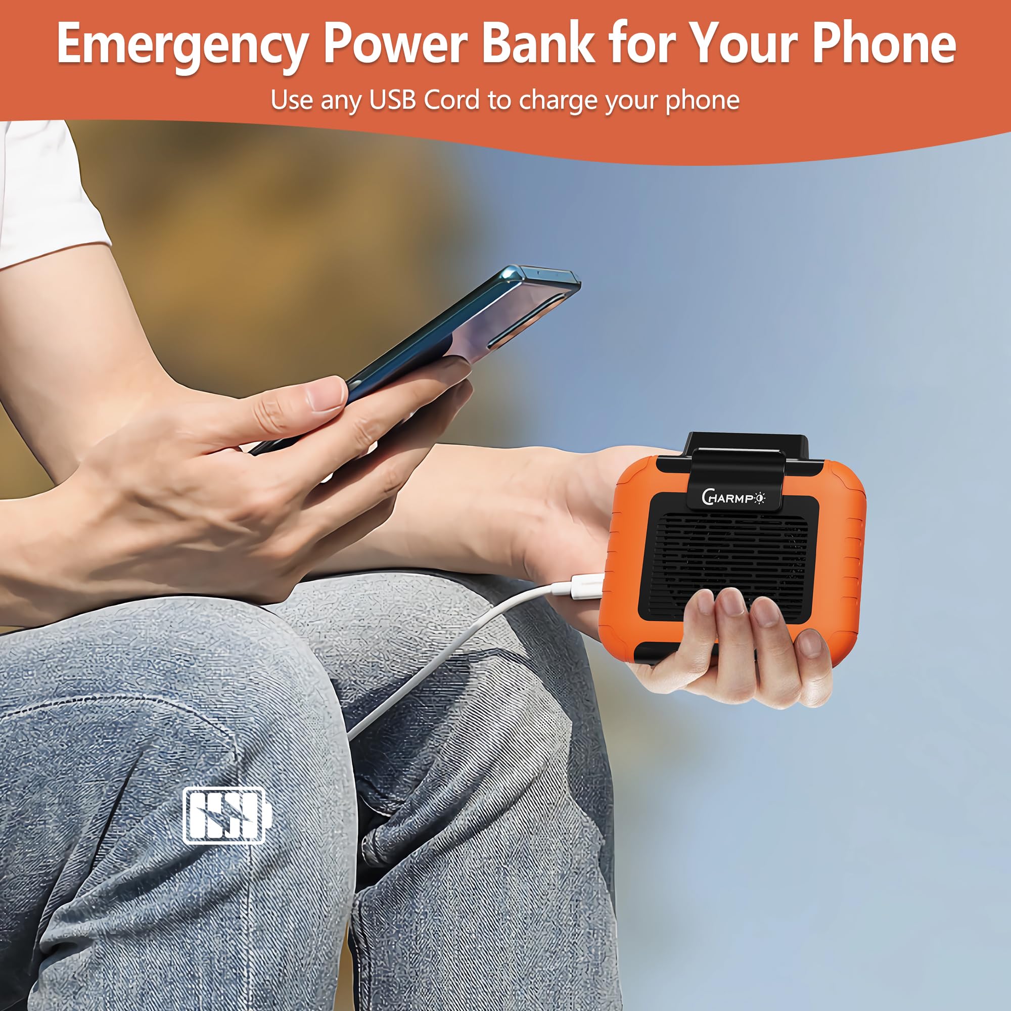 CHARMPㅤ Portable Waist Fan - 6000mAh Battery, 3 Speeds, Strong Airflow, Up to 16 Hours Working Time, Portable Hands-Free Cooling Belt Clip Fan for Construction Workers, Couriers, and Campers