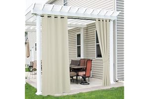 RYB HOME Outdoor Curtains Blackout - 2 Panels Outside Curtains Waterproof Thermal Insulating for Patio Porch Garage Garden Gazebo Universal Replacement Sidewall, W 52 x L 72 inch, Cream