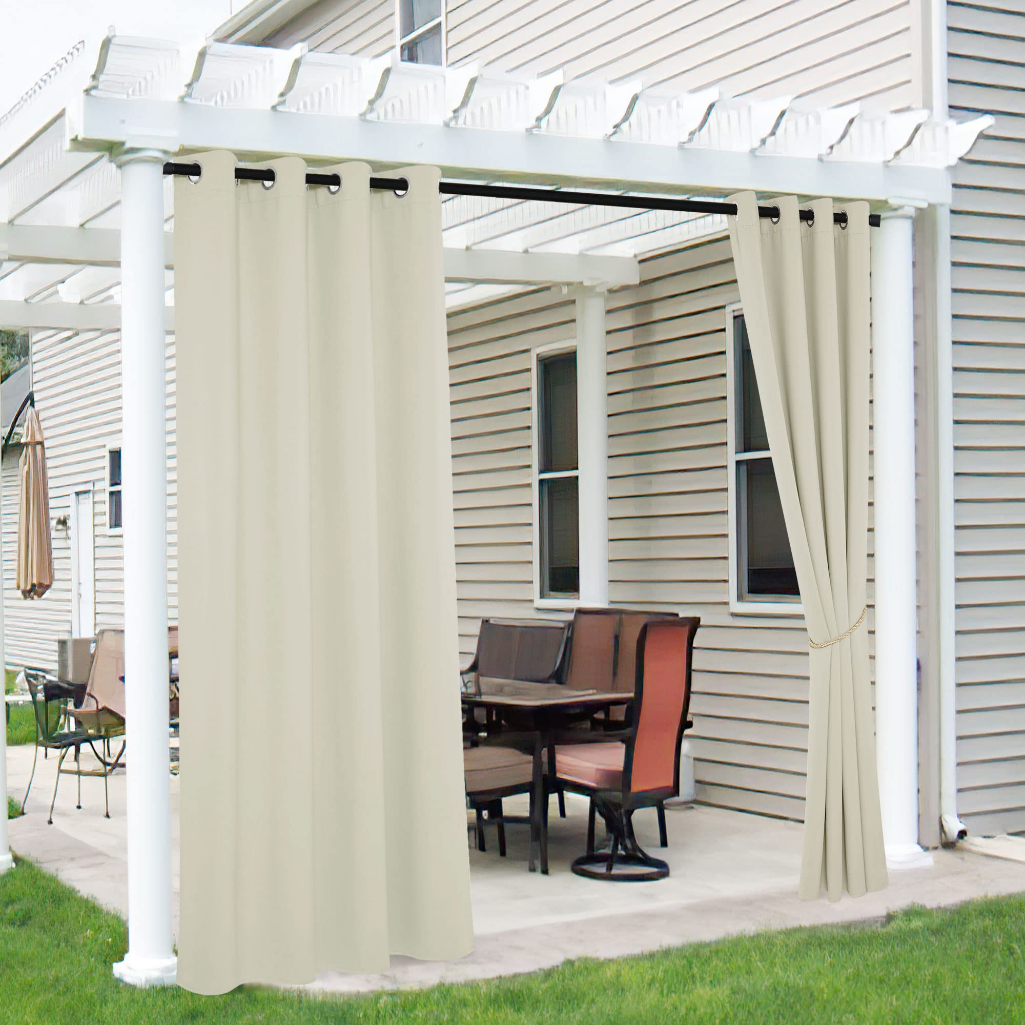Photo 1 of RYB HOME Outdoor Curtains Blackout - 2 Panels Outside Curtains Waterproof Thermal Insulating for Patio Porch Garage Garden Gazebo Universal Replacement Sidewall, W 52 x L 72 inch, Cream